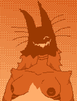anthro arm_tuft bodily_fluids breasts drooling ear_tuft female hair long_ears long_hair looking_at_viewer nipples obscured_face overweight overweight_female ribs saliva shadowed_face shoulder_tuft small_breasts smile solo tuft felineflustered sixex_(felineflustered) cryptid domestic_cat felid feline felis hybrid mammal digital_media_(artwork) pixel_(artwork) trans_(lore) trans_woman_(lore)