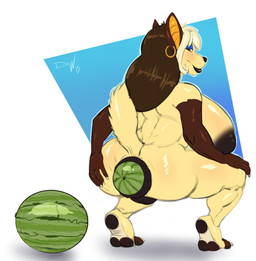 anal anal_penetration anthro anus big_breasts big_butt biped blush breasts butt crouching ear_piercing female food food_fetish food_insertion food_play fruit fur genitals hair huge_breasts improvised_sex_toy mature_anthro mature_female melon nipples nude paws penetration piercing plant smile solo stretched_anus vulva watermelon dewclawpaw dripdry anubian_jackal canid canine canis jackal mammal digital_media_(artwork) hi_res