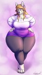 anthro bare_shoulders big_breasts breasts clothing eyewear female glasses hair overweight overweight_female slightly_chubby solo thick_thighs wide_hips vishykin miss_leetah alaskan_malamute canid canine canis domestic_dog mammal nordic_sled_dog spitz 2021 hi_res