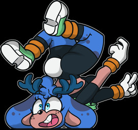 anthro antlers big_breasts black_bottomwear black_clothing black_shorts blue_body blue_eyes blue_fur bottomwear breasts clothed clothed_anthro clothed_female clothing female footwear freckled_face freckles fur gloves handwear horn scut_tail shoes short_tail shorts solo tail tripping white_clothing white_gloves white_handwear blueberrygrizzly sega sonic_the_hedgehog_(series) fan_character myth_the_jackalope jackalope lagomorph mammal 2025 gynomorph_(lore)