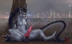 abs altagrin animal_genitalia animal_penis anthro balls big_penis blue_eyes blue_markings bodily_fluids canid canine canine_genitalia canine_penis city city_background colored cum cum_on_penis cum_string cumshot detailed digitigrade ejaculation feet fuzzy_balls fuzzy_tail genital_fluids genital_piercing genitals grass grey_body hi_res holding_knot_root holding_own_knot_root holding_own_penis holding_penis hong_kong horn knot long_tail looking_at_genitalia looking_at_penis male mammal mane markings masturbation messy_mane muscular mythological_canine mythological_creature mythology nude penis piercing plant prick_ears ridged_penis shaded sharp_teeth sitting smile solo spread_legs spread_toes spreading tail teeth toes tongue tongue_out tree two-handed_masturbation were werecanid werecanine werewolf white_body