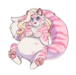 anthro belly big_belly blonde_hair blue_eyes cheek_tuft chest_tuft chibi eyelashes facial_tuft female front_view fur glistening glistening_eyes hair looking_at_viewer markings pawpads pink_body pink_fur pink_pawpads pregnant pregnant_anthro pregnant_female semi-anthro simple_background solo striped_arms striped_legs striped_markings striped_tail stripes tail tail_markings tuft underage_pregnancy? white_background white_body white_fur tiggybloom marzipan_(tiggybloom) felid mammal 2025 dated