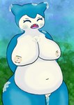 belly big_belly blue_body blue_fur blush bodily_fluids breasts cum cum_covered fangs female fur genital_fluids genitals messy nipples overweight overweight_female pussy solo teeth thick_thighs wide_hips naugthybunny83 nintendo pokemon cookie_(naugthybunny) generation_1_pokemon humanoid mammal pokemon_(species) snorlax absurd_res hi_res