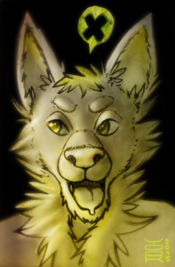 anthro cheek_tuft chest_tuft facial_tuft front_view glistening glistening_eyes hair male neck_tuft open_mouth short_hair solo teeth tongue tuft yookie canid mammal 2015 bust_portrait dated hi_res portrait restricted_palette signature