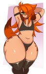 anthro big_butt blush bulge butt clothing eyeshadow femboy green_eyes hair legwear makeup male orange_hair solo thick_thighs underwear wide_hips inuzu inuki_zu canid canine canis domestic_dog mammal 2022 absurd_res hi_res