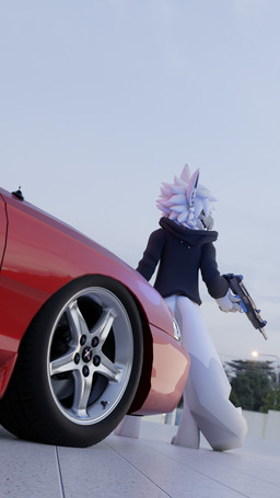 anthro fur gun long_tail male ranged_weapon solo submachine_gun tail uzi weapon white_body white_fur z4rk0 ford ford_mustang ford_mustang_gt skulldog_(species) 3d_(artwork) 9:16 digital_media_(artwork) hi_res