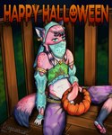 anthro cat_tail clothed clothing coontail_hair cosplay costume crossdressing ear_tails erection femboy food fruit fur genitals gerudo_outfit halloween_costume holidays jewelry male mask penis pink_body pink_fur plant pumpkin solo cringecorecat breath_of_the_wild halloween nintendo the_legend_of_zelda kai_(cringecorecat) link domestic_cat felid feline felis gerudo mammal 5:6 full-length_portrait hi_res portrait