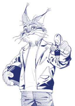 anthro bottomwear clothed clothing ear_tuft jacket key looking_at_viewer male motorcycle_helmet pants shirt simple_background smile solo topwear tuft whiskers white_background yellow_eyes thee_olynx disney zootopia pawbert_lynxley felid feline lynx mammal 2025 digital_media_(artwork) hi_res