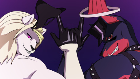 anthro blonde_hair clothing clothing_removed collar duo eyewear fur gloves hair handwear jockstrap leather male multicolored_body multicolored_fur muscular muscular_male nude purple_eyes rear_view simple_background smile spiked_collar spikes sunglasses thong underwear white_body white_fur nestor_forth panty_and_stocking_with_garterbelt jockstrap_(nestor_forth) thong_(nestor_forth) angel canid canine canis cherub dobermann domestic_dog felid hybrid lion mammal pantherine pinscher 16:9 hi_res widescreen