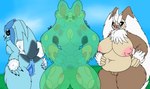 anthro areola belly big_belly big_breasts big_butt blue_areola blue_nipples blue_pussy bodily_fluids breasts butt digital_media_(artwork) eeveelution female fur fusion generation_3_pokemon generation_4_pokemon generation_5_pokemon genital_fluids genitals glaceon green_areola green_nipples group hi_res hybrid hybrid_pokemon lagomorph looking_at_viewer looking_back lopunny mammal nintendo nipples nude open_mouth open_pussy orbical pink_areola pink_nipples pokemon pokemon_(species) pokemon_fusion pokemon_infinite_fusion presenting pussy reuniclus simple_background slaking slightly_chubby slightly_chubby_female smile spread_pussy spreading thick_thighs tongue trio vaginal_fluids wide_hips