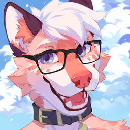 anthro blue_eyes cheek_tuft cloud collar detailed_background eyewear facial_tuft front_view fur glasses glistening glistening_eyes grey_collar hair inner_ear_fluff looking_at_viewer male open_mouth open_smile orange_body orange_fur orange_inner_ear_fluff rectangular_glasses red_nose red_tongue short_hair sky smile solo tongue tuft wearing_glasses white_body white_fur white_hair corzh77 checho canid mammal 1:1 2023 bust_portrait detailed hi_res portrait