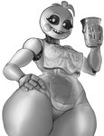 anthro beakless beverage bib black_sclera bottom_heavy breasts cum_collecting embedded_penetrable_sex_toy female fingers heart_eyes heart_symbol holding_beverage holding_object internal looking_at_viewer machine milkshake nipple_outline non-mammal_breasts penetrable_sex_toy sex_toy sharp_teeth simple_background small_breasts smile solo teeth thick_thighs translucent translucent_body white_background sirevisconde five_nights_at_freddy's five_nights_at_freddy's_2 scottgames toy_chica_(fnaf) animatronic avian bird chicken galliform gallus_(genus) humanoid phasianid robot 2023 absurd_res digital_media_(artwork) hi_res monochrome