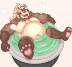 anthro balls bathing belly big_belly brown_body eyes_closed feet genitals kemono male moobs nipples open_mouth overweight overweight_male solo water usikuma6 lifewonders tokyo_afterschool_summoners goemon_(tas) canid canine mammal raccoon_dog tanuki 2024