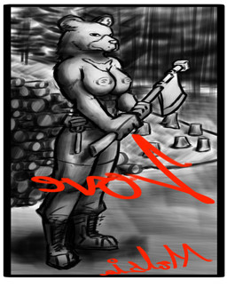 anthro axe big_breasts border breasts clothed clothing female forest forest_background fur hammer looking_at_viewer lumberjack muscular nature nature_background nipples photo plant smile solo text tools tree white_border writing_text fancypenguin32 malsia_(fancypenguin32) bear black_bear mammal moon_bear ursine absurd_res digital_media_(artwork) handwritten_text hi_res monochrome