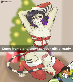 animal_genitalia animal_penis anthro black_hair blurred_background bodily_fluids brown_ears brown_eyes cellphone christmas_clothing christmas_decorations christmas_headwear christmas_lights christmas_present christmas_thigh_highs christmas_tree clothed clothing crossdressing crouching dripping electronics erection eyewear feline_genitalia feline_penis feline_tail femboy fur gasp genital_fluids genitals gift glasses hair hands_behind_head hat headgear headwear holding_cellphone holding_object holding_phone holding_smartphone holidays legwear long_hair looking_at_cellphone looking_at_object looking_at_phone male markings nude_male orange_body orange_fur penile_spines penis phone pink_nose plant precum precum_drip purple_hair_tips raised_arms ribbons ring_(marking) ringed_tail round_glasses santa_hat seductive shirt skinny small_penis smartphone solo striped_markings striped_tail stripes t-shirt tail tail_markings tan_body tan_fur text thigh_highs thin_tail topwear tree wearing_glasses white_body white_fur white_inner_ear wrapped_up flat_triangles christmas ratchet_and_clank snapchat sony_corporation sony_interactive_entertainment screwdriver_(flat_triangles) lombax mammal 2025 digital_drawing_(artwork) digital_media_(artwork) english_description english_text hi_res