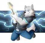 anthro belt blue_bottomwear blue_clothing blue_pants bottomwear clothed clothed_anthro clothed_male clothing electric_guitar guitar hoodie male male_anthro musical_instrument pants plucked_string_instrument solo string_instrument topwear greydaboy canid canine canis mammal wolf 2018 digital_media_(artwork) full-length_portrait hi_res portrait