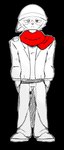 anthro blind_eye clothing long_coat male missing_ear outline oversized_clothing red_scarf scarf solo white_clothing white_outline bad5001 peanut_j._butter_(bad5001) felid feline mammal alpha_channel hi_res