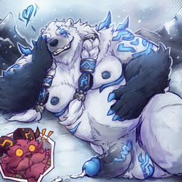 anthro ball_tattoo balls black_body black_fur blood blue_glans blush bodily_fluids carved_horn circumcised cocky cocky_grin cocky_smile cum cumshot duo ejaculation exclamation_point fur genital_fluids genital_tattoo genitals glans glowing glowing_eyes heart_symbol horn humanoid_genitalia humanoid_penis leaking_cum male male_focus mountain mountainside nipples nosebleed nude penis red_body red_fur runes smile smirk snow snowing spikes spikes_(anatomy) tattoo vein veiny_penis white_body white_fur galrock league_of_legends riot_games tencent ornn_(lol) volibear bear bovid caprine mammal sheep 1:1 hi_res incest_(lore)