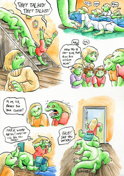 10_legs 3_toes 4_fingers 6_legs abstract_background accessory arms_bent back_groove backpack bag barefoot bed bedding big_hands blanket blonde_hair blue_sky bodily_fluids book bottomless bottomwear bow_ribbon building calling carpet cellphone claws clothed clothing day dialogue door doorway dot_eyes earless electronics eyes_closed family feet female fingers fist floor flowing_hair fully_clothed furgonomic_bottomwear furgonomics furniture gaping_mouth green_body group hair hair_accessory hair_bow hair_ribbon hand_on_head hand_on_mouth hands_above_head hands_up holding_book holding_object holding_phone inside long_hair looking_at_another looking_back looking_down looking_up lying male marching multi_leg multi_limb on_front open_door open_mouth orange_clothing orange_eyes orange_shirt orange_t-shirt orange_topwear outside outstretched_arms packing panicking paws phone picture_frame pillow purple_clothing purple_shirt purple_t-shirt purple_topwear raised_leg red_clothing red_shirt red_t-shirt red_topwear ribbons running sharp_teeth shirt short_hair simple_background simple_eyes sitting sky sleeping smile snout sound_effects speech_bubble stairs standing straight_hair surprised sweat sweatdrop t-shirt tail tapering_tail teeth text thick_tail tired toes tongue tongue_out topwear up_and_down_arms vowelless vowelless_sound_effect walking walking_away wall_(structure) white_background white_bottomwear white_clothing white_shirt white_topwear wide_eyed wood wood_floor yellow_claws young young_female young_male young_taur zzz cervelet crystal_(growing_troubles) james_(growing_troubles) kazuli_(growing_troubles) liz_(growing_troubles) maria_(growing_troubles) miles_(growing_troubles) triplets_(growing_troubles) zil_(growing_troubles) zillie_(growing_troubles) lizard lizard_taur long_taur reptile reptile_taur scalie scalie_taur taur 2020 comic english_text handwritten_text hi_res multiple_scenes painting_(artwork) shaded signature traditional_media_(artwork) traditional_painting_(artwork) traditional_watercolor_(artwork) watercolor_(artwork) brother_(lore) brother_and_sister_(lore) daughter_(lore) father_(lore) father_and_child_(lore) father_and_daughter_(lore) grandchild_(lore) grandmother_(lore) grandparent_(lore) grandparent_and_grandchild_(lore) mother_(lore) mother_and_child_(lore) mother_and_daughter_(lore) mother_and_son_(lore) parent_(lore) parent_and_child_(lore) parent_and_daughter_(lore) parent_and_son_(lore) sibling_(lore) sister_(lore) sisters_(lore) son_(lore)