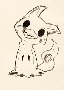 ambiguous_gender empty_eyes front_view looking_at_viewer mouth_closed simple_background solo standing unsigned penguinexperience nintendo pokemon generation_7_pokemon mimikyu pokemon_(species) full-length_portrait monochrome portrait