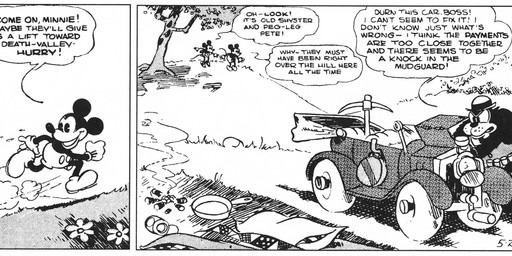 anthro bottomwear bowler_hat car clothed clothing coat dialogue eyewear female fingers footwear glasses gloves group handwear hat headgear headwear male open_mouth outside pants plant question_mark text top_hat topwear tree vehicle floyd_gottfredson disney public_domain mickey_mouse minnie_mouse pegleg_pete pete_(disney) sylvester_shyster canid canine canis domestic_cat domestic_dog felid feline felis mammal mouse murid murine rodent 1930 20th_century absurd_res ancient_art black_and_white dated english_text hi_res monochrome