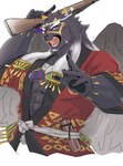 abs anthro black_body black_fur fangs fur green_eyes gun happi_(clothing) male muscular muscular_anthro muscular_male open_mouth pawpads pecs pubes ranged_weapon rifle smile solo teeth tongue weapon wings izm_rm7 lifewonders tokyo_afterschool_summoners tezcatlipoca_(tas) felid mammal pantherine absurd_res digital_media_(artwork) hi_res