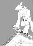 3_fingers 3_toes anthro areola black_claws breasts building claws digitigrade feet female fingers fur neck_tuft nipples nude outside solo standing swastika tail toes tuft asthexiancal bandai_namco digimon canid digimon_(species) mammal renamon 2021 greyscale hi_res monochrome