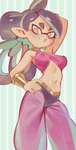 breasts female midriff simple_background solo wamudraws nintendo splatoon cephalopod humanoid inkling marine mollusk 2023 hi_res