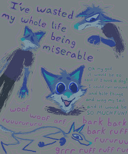 anthro blue_body blue_fur blue_nose bottomwear clothing fur grey_background grey_bottomwear grey_clothing grey_pants male open_mouth open_smile pants purple_clothing purple_shirt purple_t-shirt purple_topwear shirt simple_background smile solo t-shirt topwear demensa emil_(demensa) canid canine canis coyote domestic_dog hybrid mammal 2022 5:6 animated digital_media_(artwork) hi_res pixel_(artwork)
