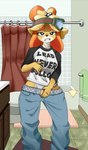 anthro bathroom clothing detailed_background eyewear eyewear_on_head female front_view goggles goggles_on_head inside looking_at_viewer panties pants_around_thighs sagging_pants ski_goggles solo underwear grabspammer animal_crossing chief_keef nintendo isabelle_(animal_crossing) canid canine canis domestic_dog mammal shih_tzu toy_dog digital_drawing_(artwork) digital_media_(artwork) hi_res