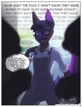 anthro bulge clothed clothing dialogue freaking_out genitals group gynomorph intersex male nipples penis shadow solo_focus text trio bonnie_bovine vivesi_(character) bat mammal 2021 comic english_text