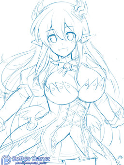 blush clothing female looking_at_viewer not_furry open_mouth open_smile patreon_logo pointy_ears simple_background smile solo text white_background sollyz elsword patreon rena_erindel elf humanoid 2017 3:4 hi_res signature sketch url
