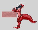 anthro body_takeover breasts claws countershade_torso countershading explicitly_stated_nonconsent female forced glistening glistening_body latex metallic_body plantigrade pulling_mask red_body scales solo struggling tapering_tail text unremovable banderi kudos animate_inanimate kobold living_clothing english_text