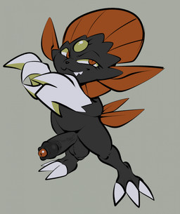 anthro balls claws erection foreskin genitals grey_background humanoid_genitalia humanoid_penis looking_at_viewer male penis scrotum_flap simple_background smile smirk snaggle_teeth solo standing toe_claws vein veiny_penis darkluxia nintendo pokemon generation_4_pokemon pokemon_(species) weavile hi_res