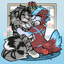 anthro big_tail blep blush duo ear_markings ear_piercing ear_ring eyelashes fangs female fur hair heart_symbol hug long_eyelashes male male/female mane markings piercing ring_piercing smile snow striped_body stripes tail teeth tongue tongue_out sleepistudios cero_(cero_woof) lucas_everest border_collie canid canine canis collie domestic_dog felid herding_dog lion mammal pantherine pastoral_dog sheepdog 1:1 2025 digital_media_(artwork) hi_res trans_(lore) trans_woman_(lore)