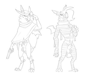 anthro bat_ears bat_nose bat_tail belt biped claws clothing costume digitigrade fangs fingerless_gloves footwear furgonomic_footwear furgonomics gloves gun handgun handwear hat headgear headwear holding_gun holding_handgun holding_object holding_ranged_weapon holding_revolver holding_weapon leaf_nose male mummy_costume mummy_wrappings paws poncho ranged_weapon revolver simple_background solo spurs teeth toe_claws weapon white_background halbean hal_(halbean) bat ghost_bat mammal megadermitid microbat 2025 absurd_res digital_media_(artwork) hi_res monochrome sketch