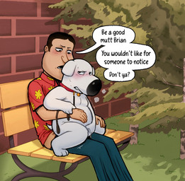 anal anal_penetration anthro anthro_penetrated bdsm bench blush bodily_fluids bottomwear chair_position clenched_teeth clothed clothed_sex clothing collar dialogue dominant dominant_human duo from_behind_position from_front_position fur genital_fluids holding_leash holding_object human_on_anthro human_penetrating human_penetrating_anthro interspecies larger_human leash looking_back male male/male male_penetrated male_penetrating male_penetrating_male narrowed_eyes open_mouth outside_sex pants park park_bench penetration penile penile_penetration public public_sex sex shirt size_difference smaller_anthro smaller_penetrated speech_bubble stealth_sex submissive submissive_anthro tail teeth text topwear white_body white_fur anonpupb family_guy brian_griffin glenn_quagmire canid canine canis domestic_dog human mammal digital_media_(artwork) english_text hi_res