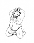 anthro balls biceps bound brian_griffin canid canine canis chest_tuft collar domestic_dog donkeypunch erection family_guy fur genitals humanoid_genitalia humanoid_penis male mammal monochrome musclegut muscular muscular_anthro muscular_male nipples pecs penis slightly_chubby solo submissive submissive_male tuft