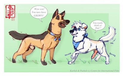 animal_genitalia animal_penis balls blue_kerchief blue_neckerchief brown_collar canine_genitalia canine_penis collar comparing dialogue duo erection feral fully_sheathed genitals kerchief knot knotted_penis male neckerchief neckwear penis pose sheath speech_bubble standing text tongue tongue_out fennec_(artist) space_dogs kazbek pushok canid canine canis domestic_dog german_shepherd herding_dog mammal mixed_breed pastoral_dog 2013 dated english_text father_(lore) father_and_child_(lore) father_and_son_(lore) parent_(lore) parent_and_child_(lore) parent_and_son_(lore) son_(lore)