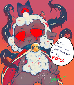 :3 anthro bell bell_collar big_head black_tentacles blood blood_from_eye blood_on_fur blush bodily_fluids butt butt_from_the_front cape cape_only clitoris clothing collar corruption crown demonic dialogue dripping empty_eyes female front_view fur genital_fluids genitals glowing glowing_eyes gradient_background headgear horn loli looking_at_viewer looking_down low-angle_view magic mostly_nude open_mouth open_smile presenting presenting_vulva rape_face red_cape red_clothing red_eyes red_horn simple_background slime smile solo speech_bubble standing talking_to_viewer tentacles text threatening vaginal_fluid_drip vaginal_fluids vulva wool_(fur) wool_hair young young_anthro boxo cult_of_the_lamb massive_monster_(studio) lamb_(cult_of_the_lamb) red_crown_(cult_of_the_lamb) bovid caprine mammal sheep 2022 colored_sketch english_text hi_res portrait sketch three-quarter_portrait