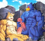 anthro areola balls beak big_balls big_muscles big_penis biped blue_body bodily_fluids building building_destruction city cock_vore destroyed_building destruction duo erection extreme_size_difference frottage fur genitals glans grey_body grey_fur handjob humanoid_genitalia humanoid_penis kneeling macro male male/male masturbation muscular muscular_anthro muscular_male nipples non-mammal_balls non-mammal_nipples orange_body orange_fur partially_inside pecs penile penis saliva sex sitting size_difference tail vein veiny_penis vore worship mayar nintendo star_fox falco_lombardi fox_mccloud leon_powalski panther_caroso wolf_o'donnell avian bird canid canine canis chameleon felid fox lizard mammal pantherine reptile scalie wolf 2022 absurd_res digital_drawing_(artwork) digital_media_(artwork) hi_res