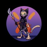 3_toes angry anthro bandage barefoot chinese_sword claws digitigrade feet green_eyes halberd hood male melee_weapon ninja paws polearm solo sword toes toony warrior weapon turkojar domestic_cat felid feline felis mammal 1:1 alpha_channel hi_res