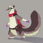 ambiguous_gender anthro belt belt_pouch cape clothing domestic_ferret eyewear glasses hi_res looking_at_viewer magic male_(lore) mammal milo_(slimyjaws) mustelid musteline simple_background slimyjaws solo true_musteline weasel