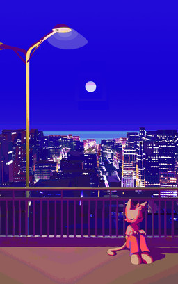 anthro biped bottomwear city city_background cityscape clothed clothed_anthro clothed_male clothing detailed_background eyes_closed fur hands_on_knees hands_on_legs head_tuft knees_pulled_up male male_anthro moon outside pants shirt sitting sitting_on_ground sky solo street_lamp tail topwear tuft urban 1537639 domestic_cat felid feline felis mammal 2022 digital_media_(artwork) hi_res