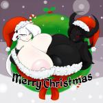 anthro areola big_breasts breast_squish breasts breasts_frottage cleavage clothed clothing duo female hair holidays huge_breasts hyper hyper_breasts long_hair looking_at_viewer nipple_slip nipples red_eyes squish angelthecatgirl christmas the_binding_of_isaac_(series) eve_(angelthecatgirl) eve_(tboi) fan_character mekana bovid bovine cattle mammal vampire 1:1 2017 hi_res