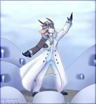 anthro antlers bottomwear candle clothing coat cosplay eyebrows hair horn looking_up male necktie outstretched_arms pants ponytail purple_eyes snow solo topwear digitalteru halyosy project_diva vocaloid azul_alexander kaito_(vocaloid) deer mammal 2018