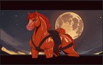 border female feral grey_border hair light moon moonlight outside quadruped red_body red_hair simple_coloring solo straps straps_across_chest teats dronecadge equestrian equid equine horse mammal hi_res