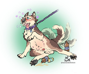 alcohol animal_genitalia balls beverage bodily_fluids collar drooling drunk feral genitals leash leash_pull male nipples open_mouth paws saliva sheath solo submissive substance_intoxication tail tail_motion tailwag toony leafhoof ag-wolf canid canine canis domestic_dog mammal wolf 2019