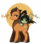 alternate_species black_hair brown_eyes brown_hair cutie_mark duo female feral hair male ponification quadruped tail yellow_eyes marenlicious disney hasbro my_little_pony wreck-it_ralph ralph_(wreck-it_ralph) vanellope_von_schweetz equid equine horse mammal pony crossover hi_res