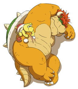anthro belly duo eyes_closed kemono male overweight overweight_male scar simple_background white_background gadoran mario_bros nintendo bowser dragon_koopa koopa koopa_troopa scalie 2015